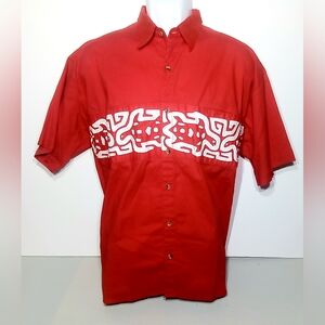 VINTAGE SIZE LARGE "PANAMA" RED BUTTON DOWN TURTLE DESIGN SHORT SLEEVE SHIRT